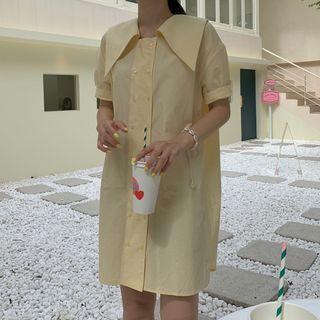 Short-sleeve Double-breasted Shirt Dress Yellow - One Size
