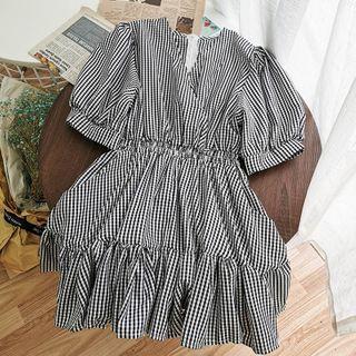 Gingham Short-sleeve Wide-leg Playsuit