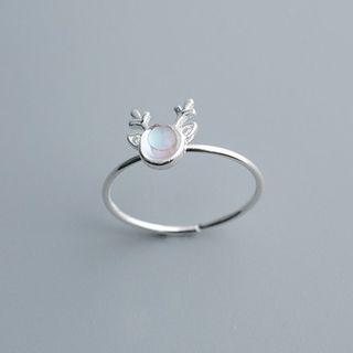 925 Sterling Silver Faux Crystal Deer Open Ring Ring - Deer - One Size
