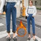 Leopard Print Cuff Straight Cut Jeans