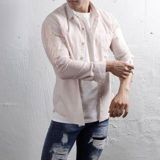 Pocket-front Wing-embroidered Shirt (beige)