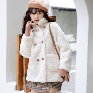 Plain Double-breasted Fleece Jacket