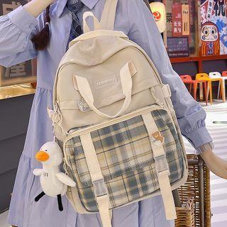 Plaid Panel Buckled Lightweight Backpack