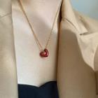 Heart Pendant Stainless Steel Necklace E288 - Red Heart - Gold - One Size