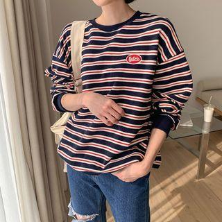 Retro Patched Stripe Sweatshirt