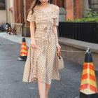 Plaid Short-sleeve Cold-shoulder A-line Sundress