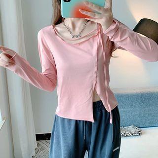 Long Sleeve Plain Irregular Hem Crop Top