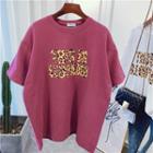 Short-sleeve Leopard Lettering T-shirt
