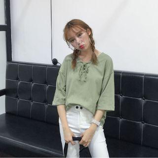 Lace Up Elbow-sleeve T-shirt