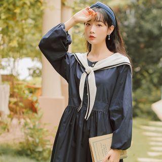Navy Collar Long-sleeve Dress