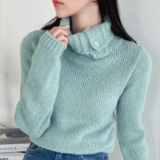 Button-detail Turtleneck Knit Top