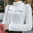 Funnel-neck Letter-embroidered Top