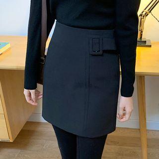 Zip-back Buckled Mini Skirt