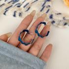 Wavy Alloy Open Hoop Earring 1 Pair - 925 Silver - Blue - One Size