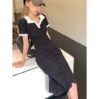 Short-sleeve Contrast Trim Slim-fit Polo Dress