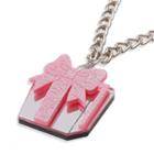 Sweet Pink Glitter Present Chain Silver Necklace