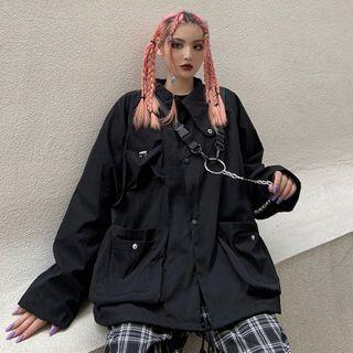 Pocket Detail Button Jacket / Chain Detail Body Harness Belt