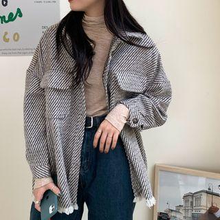 Melange Shirt Jacket As Shown In Figure - One Size