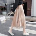 Reversible Pleated Mesh Midi A-line Skirt