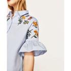 Flower Embroidered Elbow Sleeve Shirtdress