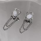 Chain Strap Moonstone Drop Earring 1 Pair - Earring - Silver - One Size