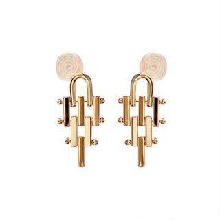 Geometric Alloy Dangle Earring 1 Pair - Clip On Earrings - Gold - One Size