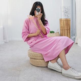 Elbow-sleeve Maxi T-shirt Dress
