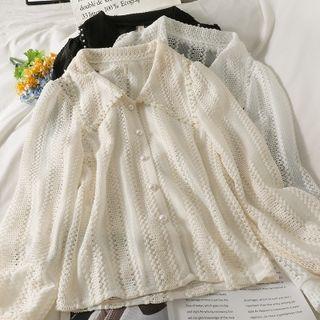 Pearl-trim Loose-fit Sheer Shirt