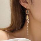 Faux Gemstone Faux Pearl Asymmetrical Alloy Dangle Earring 1 Pair - Gold - One Size
