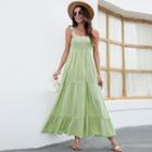 Tie-strap Shirred Tiered Maxi A-line Dress