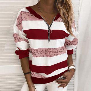 Striped Zip-up Long-sleeve Sweatshirt