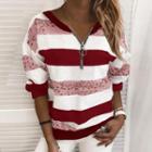 Striped Zip-up Long-sleeve Sweatshirt