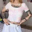Butterfly Applique Tie-dyed Short-sleeve Cropped Top