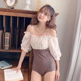 Cold Shoulder Lace Panel Swimsuit
