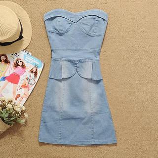 Strapless Panel Peplum Denim Dress