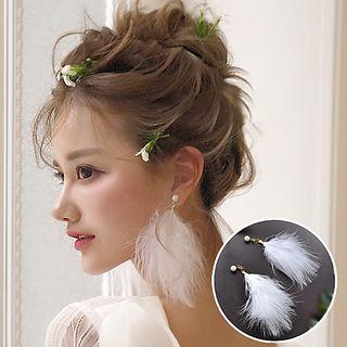 Bridal Feather Drop Earring