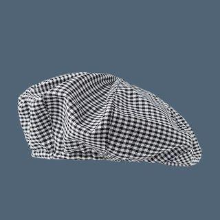 Plaid Beret Hat Black & White - One Size