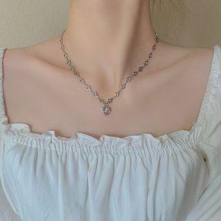 Heart Pendant Necklace Xy2247 - Silver - One Size