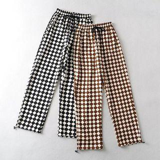 Drawstring-cuff Argyle Wide-leg Sweatpants