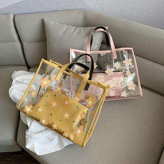 Set: Floral Transparent Tote Bag + Pouch