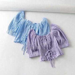 Puff-sleeve Shirred Bow Blouse