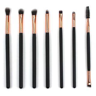 Set Of 7: Makeup Brush 7pcs - Pvc Bag Package - Fiber Brush - Black & Gold - One Size