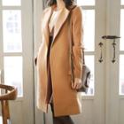 Faux-pearl Detail Wool Blend Coat With Belt