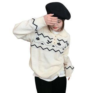 Polo-neck Print Sweater