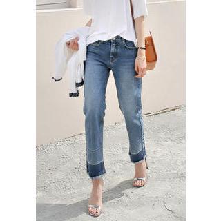 Contrast-hem Straight-cut Jeans