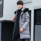 Furry-trim Hooded Padded Snap Buttoned Coat