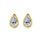Sterling Silver Plated Gold Simple Fashion Water Drop-shaped Cubic Zirconia Stud Earrings Golden - One Size