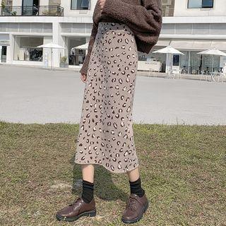 Leopard Print Midi Straight-fit Knit Skirt