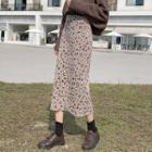 Leopard Print Midi Straight-fit Knit Skirt
