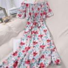 Floral Off-shoulder Tie-waist Midi A-line Dress